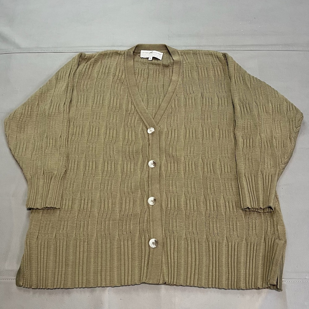 Peruvian Connection Olive Green‎ Textured Pima Cardigan Sweater Y2K Women-S-4439